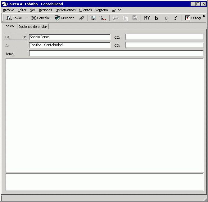 Elemento de correo con un nombre de presentación personalizado