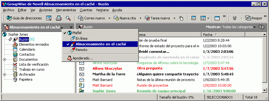 Vista Buz�n con Almacenamiento en el cach� seleccionado en la lista desplegable