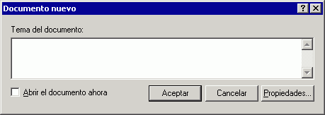Recuadro de diálogo Documento nuevo
