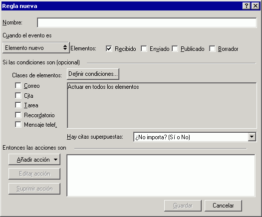 Recuadro de diálogo Regla nueva