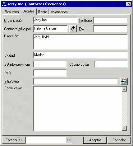 Vista de elemento de organización