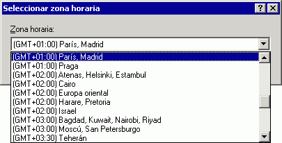 Recuadro de di�logo Seleccionar zona horaria