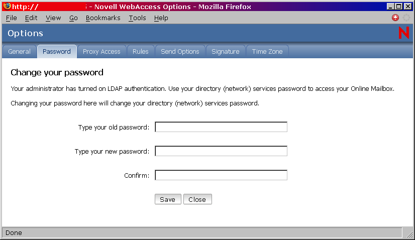 Vista Opciones con la contraseña seleccionada
