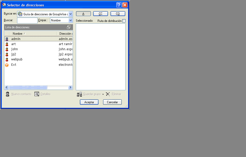 Recuadro de diálogo Selector de direcciones