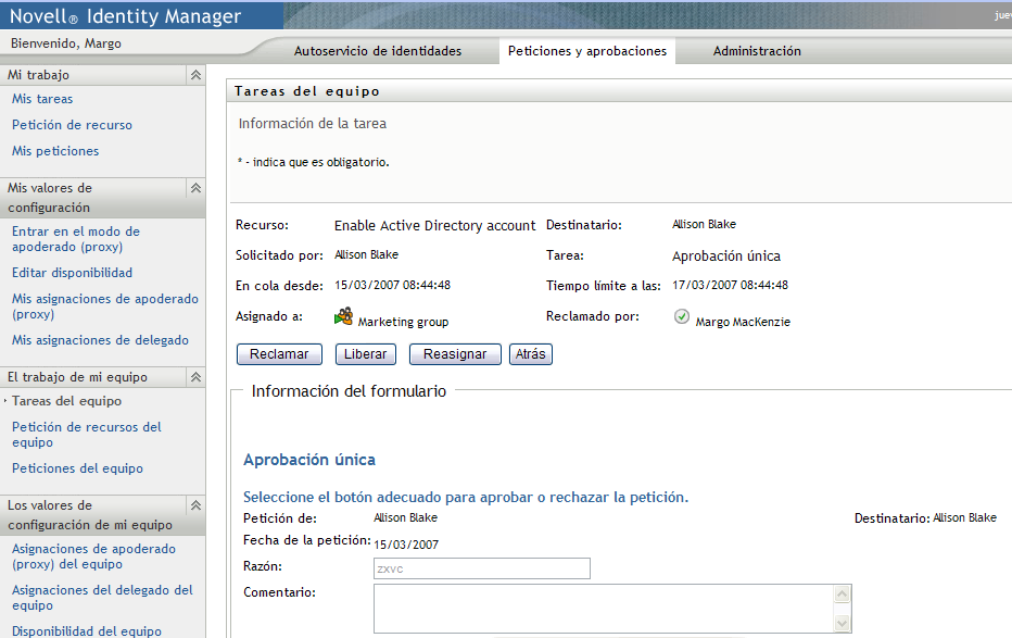 Formulario Información de la tarea