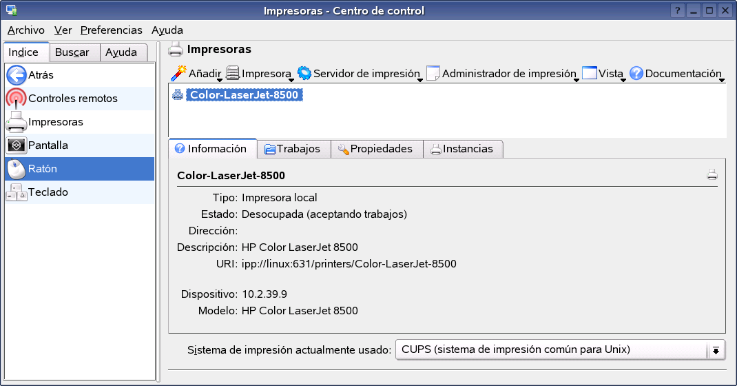 Comparación de la carpeta Impresoras y faxes de Windows con la vista Impresoras de Novell Linux Desktop