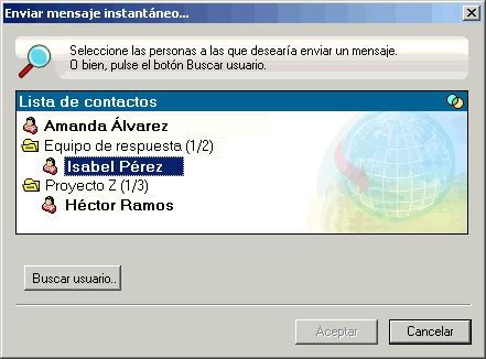 Recuadro de di�logo Enviar mensaje instant�neo con el bot�n Buscar usuario