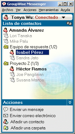 Ventana principal de GroupWise Messenger