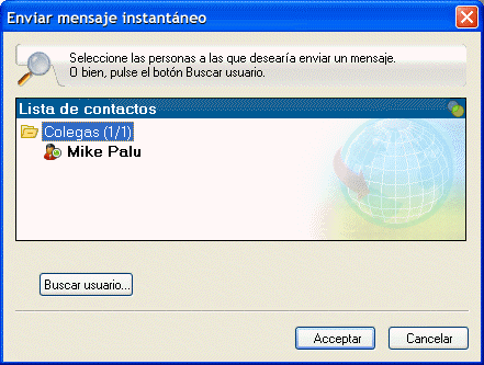 Recuadro de di�logo Enviar mensaje instant�neo con el bot�n Buscar usuario