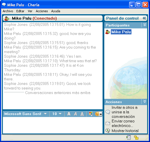Historial personal en una ventana de conversaci�n
