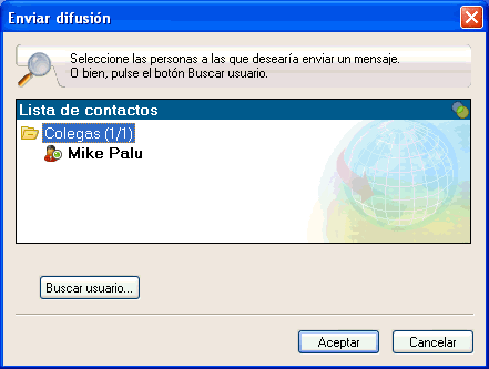Recuadro de di�logo Enviar difusi�n con el bot�n Buscar usuario