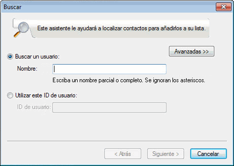 Recuadro de diálogo Buscar contactos