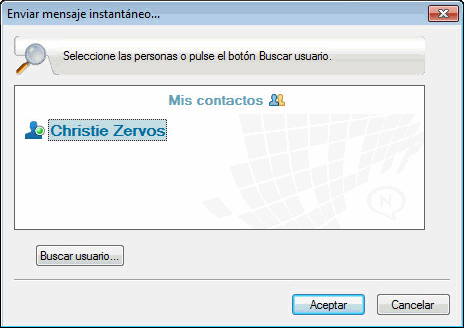 Recuadro de diálogo Enviar mensaje instantáneo con el botón Buscar usuario