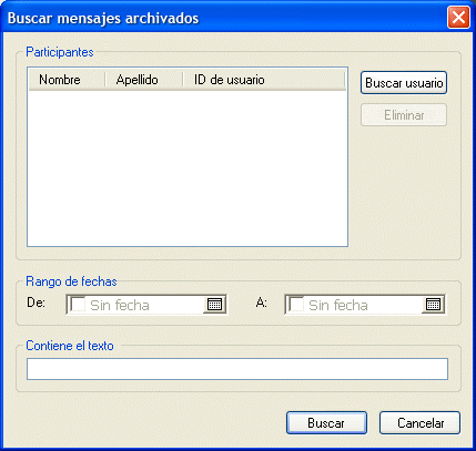 Recuadro de diálogo Buscar mensajes archivados