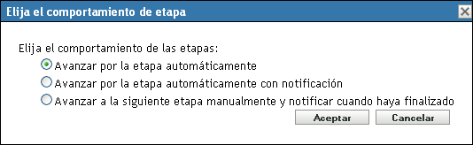 Recuadro de diálogo Elija el comportamiento de etapa