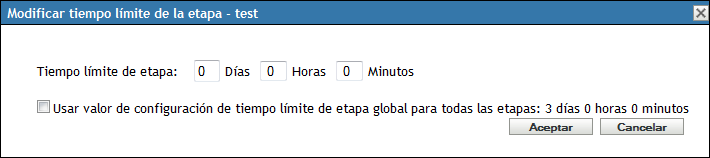 Recuadro de diálogo Modificar tiempo límite de la etapa