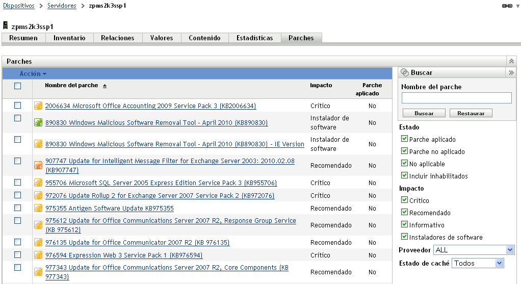Vulnerabilidades de un dispositivo servidor gestionado