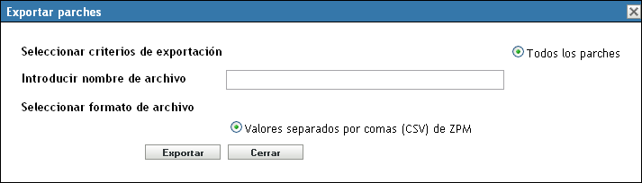 Recuadro de diálogo Exportar vulnerabilidades