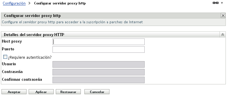 Página Detalles de servidor proxy HTTP