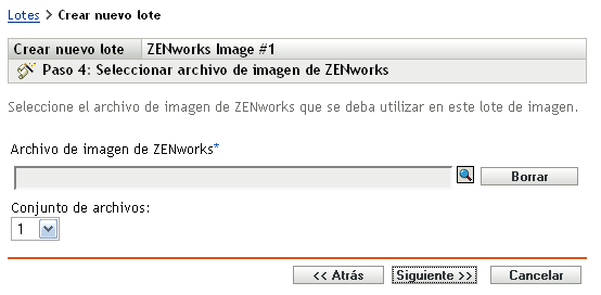 Asistente Crear nuevo lote: página Seleccionar archivo de imagen de ZENworks