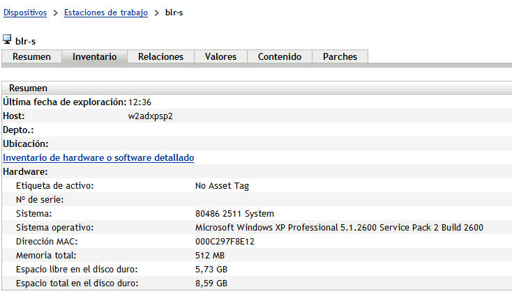 Página de inventario