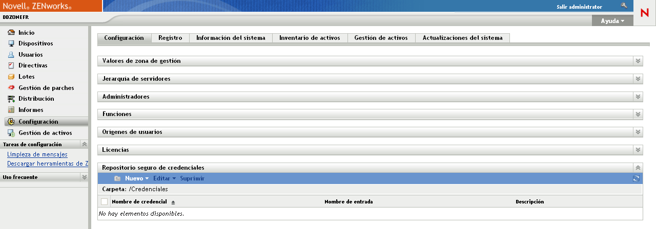 Página Configuración