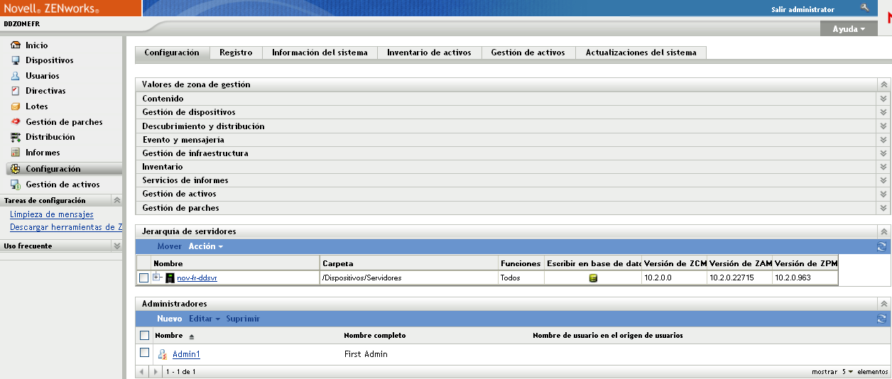 Página Configuración