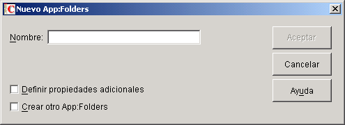 recuadro de diálogo Nueva App: Carpetas