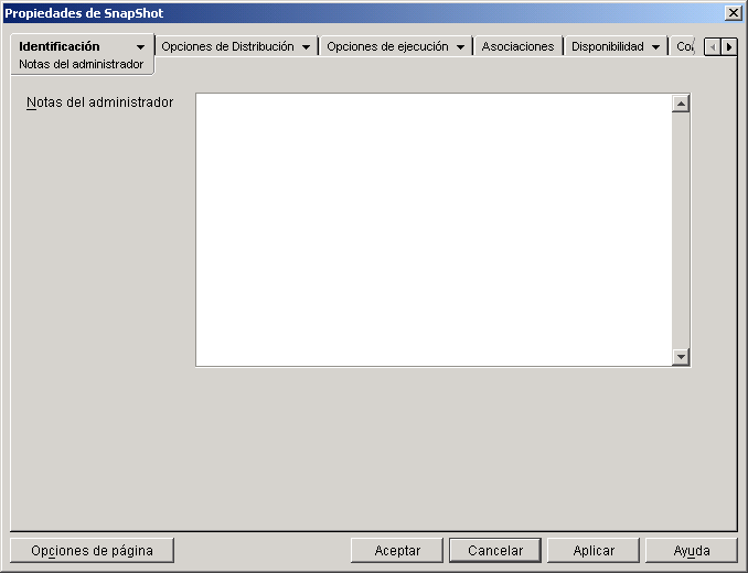 objeto Aplicacin > pestaa Identificacin > pgina Notas del administrador