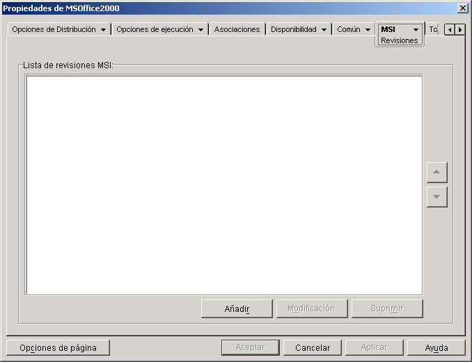 objeto Aplicación > pestaña MSI > página Revisiones
