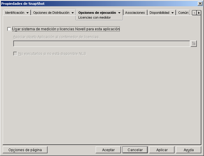 objeto Aplicacin > pestaa Opciones de ejecucin > pgina Licencias con medidor