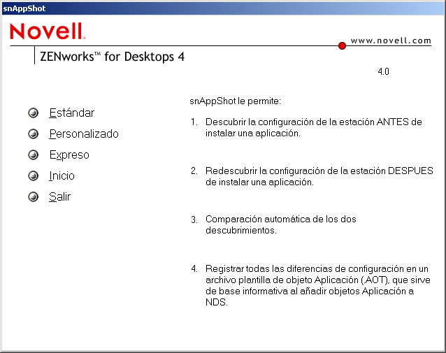 menú principal de snAppShot
