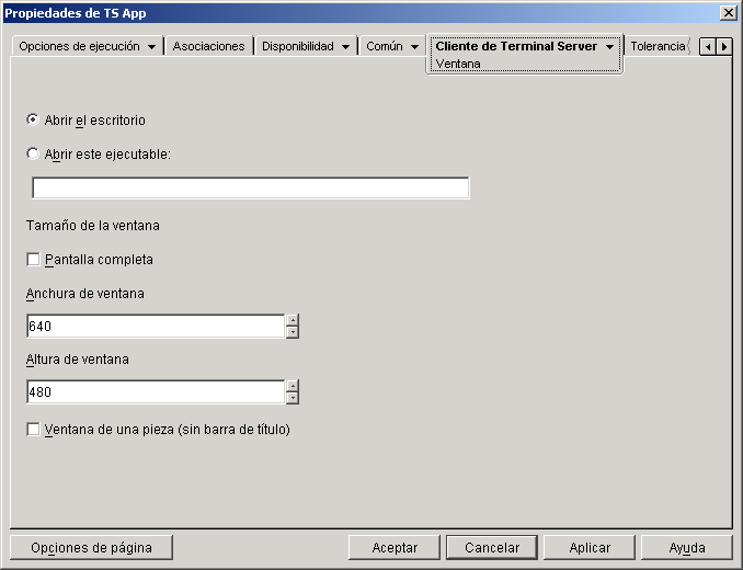 objeto Aplicación > pestaña Cliente de servidor Terminal > página Ventana