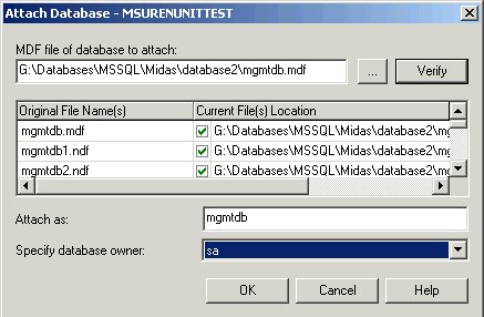 Recuadro de diálogo Adjuntar base de datos