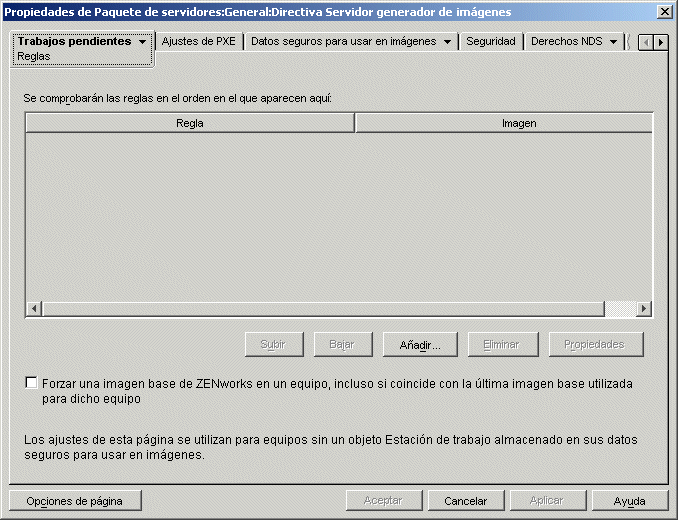 Propiedades de la pgina Reglas de la directiva Servidor generador de imgenes.