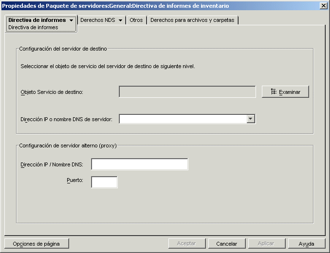 Pgina de la directiva de informes de inventario.