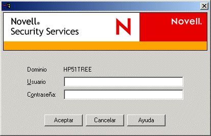 Recuadro de dilogo de los servicios de seguridad de Novell.