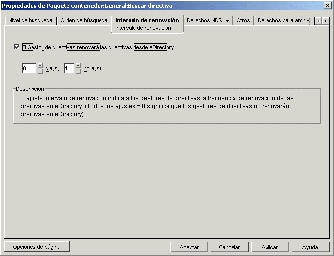 La pgina Intervalo de renovacin de la directiva de bsqueda.