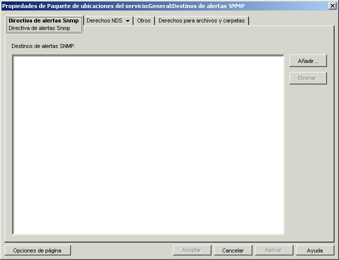 La pgina Directiva de alertas de SNMP.