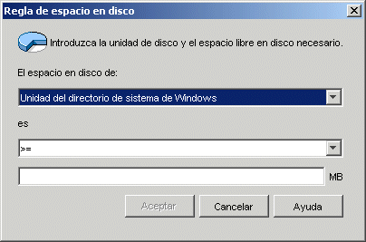 Recuadro de dilogo Regla de espacio en disco