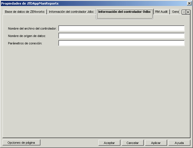 Pgina Informacin del controlador ODBC