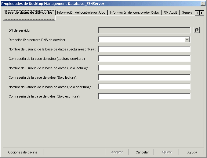 Pgina Base de datos de ZENworks
