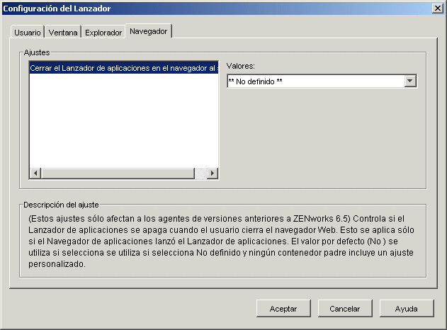 Recuadro de dilogo Configuracin del Lanzador con la pestaa Navegador mostrada