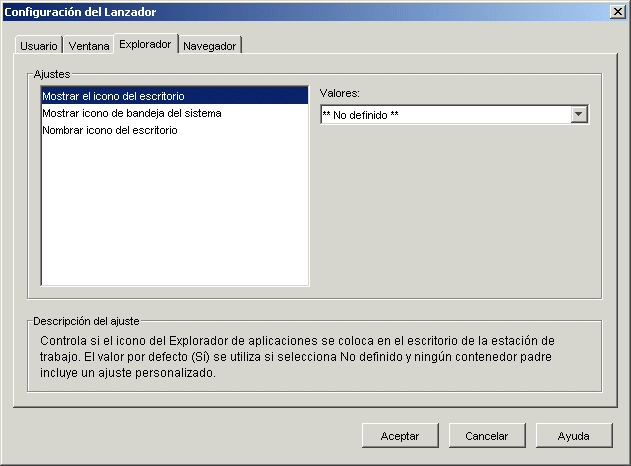 Recuadro de dilogo Configuracin del Lanzador con la pestaa Explorador mostrada