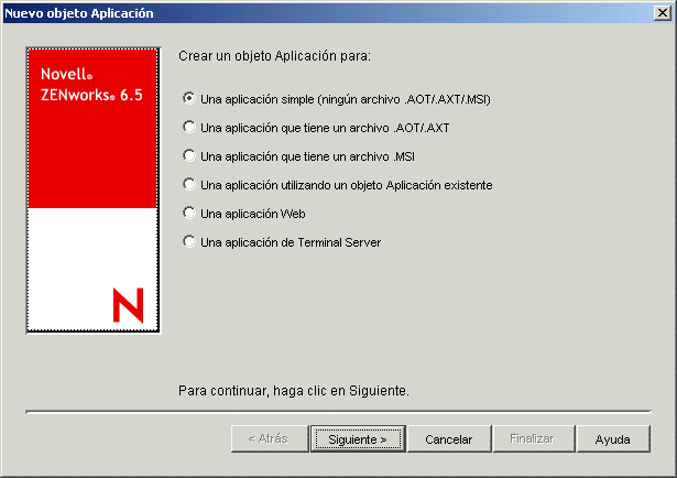 Recuadro de dilogo Nueva aplicacin.