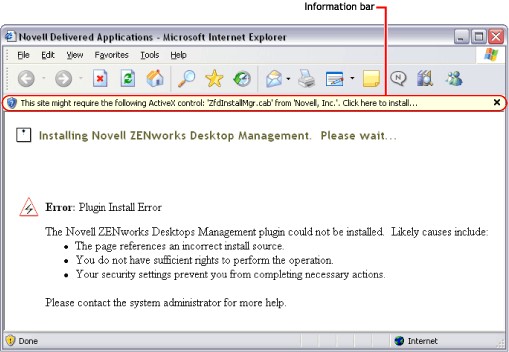 Barra de informacin que aparece en Internet Explorer