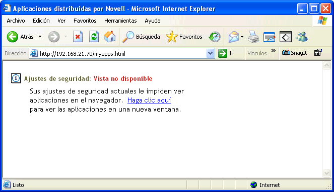 Pgina de advertencia de seguridad de Internet Explorer.