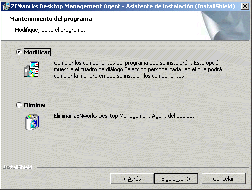 Recuadro de dilogo de mantenimiento del Agente de gestin de escritorios.