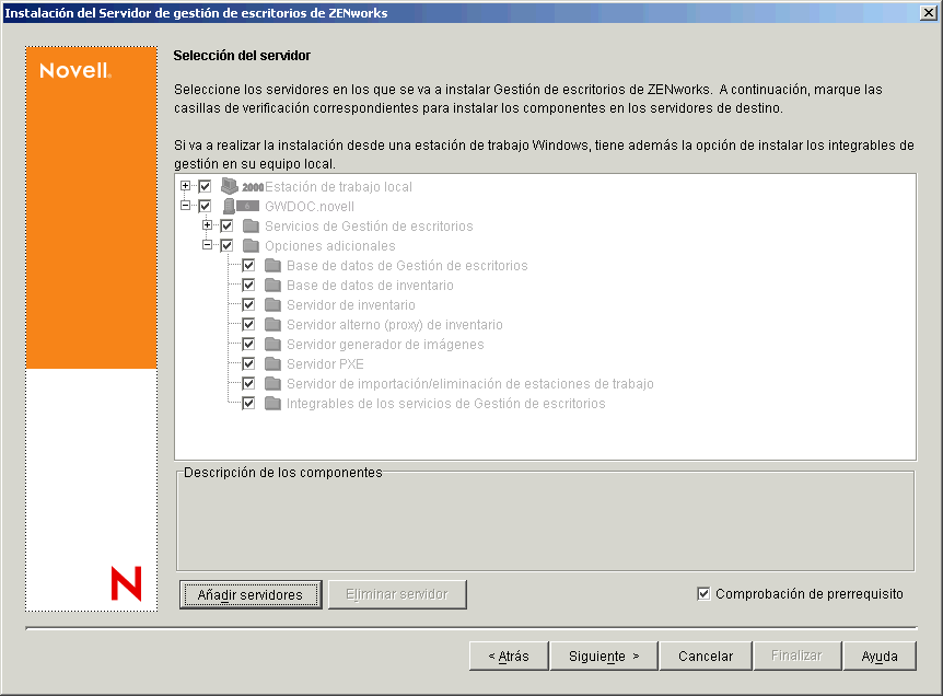 Programa de instalacin del Servidor de gestin de escritorios de ZENworks > pgina Seleccin del servidor