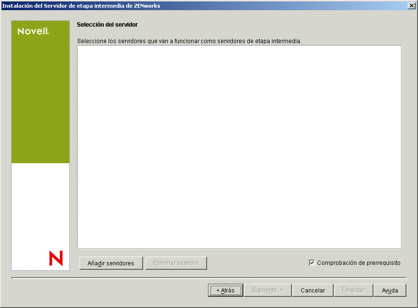 Pgina Seleccin del servidor del asistente de instalacin del Servidor de gestin de escritorios de ZENworks.